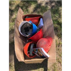 HARD HATS AND BOOKS C/W 4 STRIPS OF METAL ROOF EDGE DRIP CAP