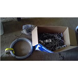 ROLL OF BOTTOM WIRE, NUTS AND BOLTS, BRACKETS, AND PEGS