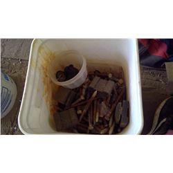 BUCKET OF LAG BOLTS, ETC.