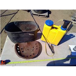 BUCKET W/ CATTLE SPRAYER BACKPACK AND TRACTOR SEAT