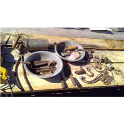 TWO METAL BOWLS FILLED WITH ASSORTED TOOLS/PARTS