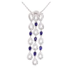 3.85 ctw Sapphire And Diamond Pendant And Chain - 14-18KT White Gold