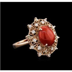 14KT Rose Gold 2.82 ctw Coral and Diamond Ring