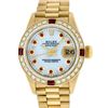 Image 1 : Rolex Ladies 18K Yellow Gold MOP Ruby President Wristwatch With Rolex Box & Appr