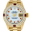 Image 2 : Rolex Ladies 18K Yellow Gold MOP Ruby President Wristwatch With Rolex Box & Appr