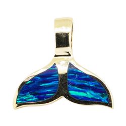 Inlaid Opal Whale's Tail Pendant - 14KT Yellow Gold