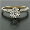 Image 2 : Etched 14k TT Gold .80 ctw European Cut Diamond Solitaire Engagement Ring