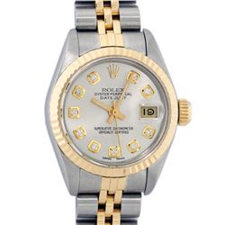 Rolex Ladies 2 Tone 14K Silver Diamond 26MM Datejust Wristwatch