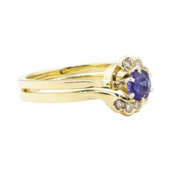 0.88 ctw Blue Sapphire and Diamond Ring Set - 14KT Yellow Gold