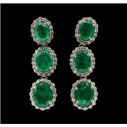 9.51 ctw Emerald and Diamond Earrings - 14KT Yellow Gold