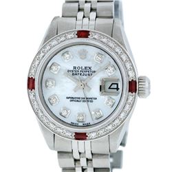 Rolex Ladies Stainless Steel MOP Diamond & Ruby 26MM Datejust Wristwatch