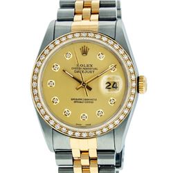 Rolex Mens 2 Tone 14K Champagne Diamond 36MM Datejust Wriswatch