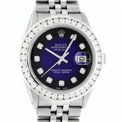 Rolex Mens Stainless Steel Blue Vignette 3 ctw Diamond Datejust Wristwatch With