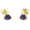 Image 1 : 14k Yellow Gold 1.20 ctw Prong Set Trillion Cut Amethyst Solitaire Stud Earrings