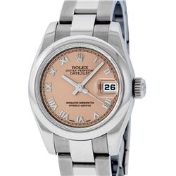 Rolex Ladies Stainless Steel Salmon Quickset Datejust Wristwatch With Rolex Box