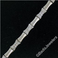 14kt White Gold 1.20 ctw Round Diamond Cluster and Brushed Link Tennis Bracelet