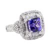 Image 1 : 4.25 ctw Tanzanite and Diamond Ring - 14KT White Gold