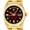 Image 1 : Rolex Mens 18K Yellow Gold Red Vignette Diamond Quickset President Wristwatch Wi