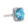 Image 1 : 8.07 ctw Blue Zircon and Diamond Ring - 14KT White Gold