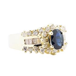 2.95 ctw Blue Sapphire And Diamond Ring - 14KT Yellow Gold