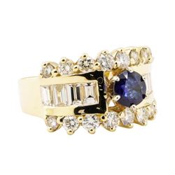 2.88 ctw Blue Sapphire And Diamond Ring - 14KT Yellow Gold