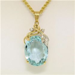 14kt Yellow Gold 16.14 ctw Aquamarine and Diamond 18  Pendant Necklace