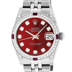 Rolex Womens Midsize 31mm Red Diamond Lugs & Ruby Datejust Wristwatch