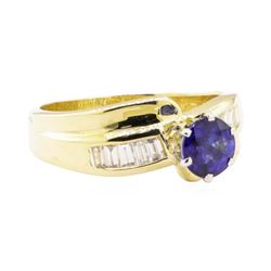 1.32 ctw Blue Sapphire and Diamond Ring - 14KT Yellow Gold