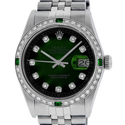 Rolex Mens Stainless Steel Green Vignette Diamond Datejust Wristwatch