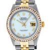 Image 2 : Rolex Mens 2 Tone 14K MOP Princess Cut Datejust Wristwatch With Rolex Box