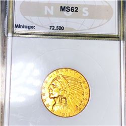 1911-D $5 Gold Half Eagle NGS - MS62