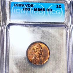1909 V.D.B. Lincoln Wheat Penny ICG - MS 65 RB
