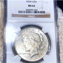 1924-S Silver Peace Dollar NGC - MS62