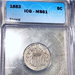 1883 Shield Nickel ICG - MS61