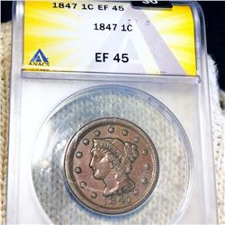 1847 Braided Hair Large Cent ANACS - EF45