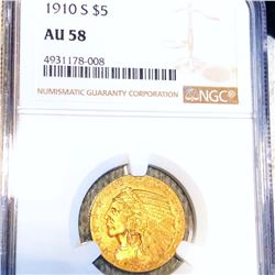 1910-S $5 Gold Half Eagle NGC - AU58