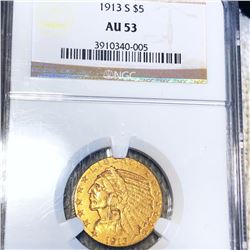 1913-S $5 Gold Half Eagle NGC - AU53