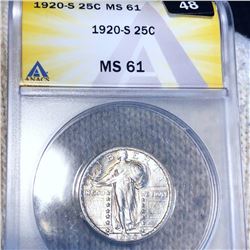 1920-S Standing Quarter ANACS - MS61