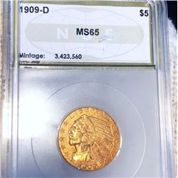 1909-D $5 Gold Half Eagle NGS - MS65
