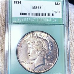 1934 Silver Peace Dollar NTC - MS63