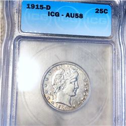 1915-D Barber Silver Quarter ICG - AU58