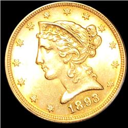 1893-S $5 Gold Half Eagle UNCIRCULATED