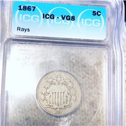 1867 Shield Nickel ICG - VG8 RAYS