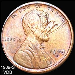 1909-S V.D.B. Lincoln Wheat Penny CLOSELY UNC