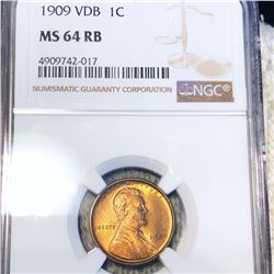1909 V.D.B. Lincoln Wheat Penny NGC - MS 64 RB