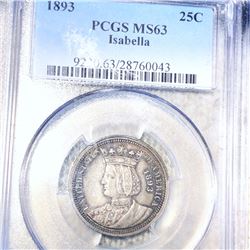 1893 Isabella Silver Quarter PCGS - MS63