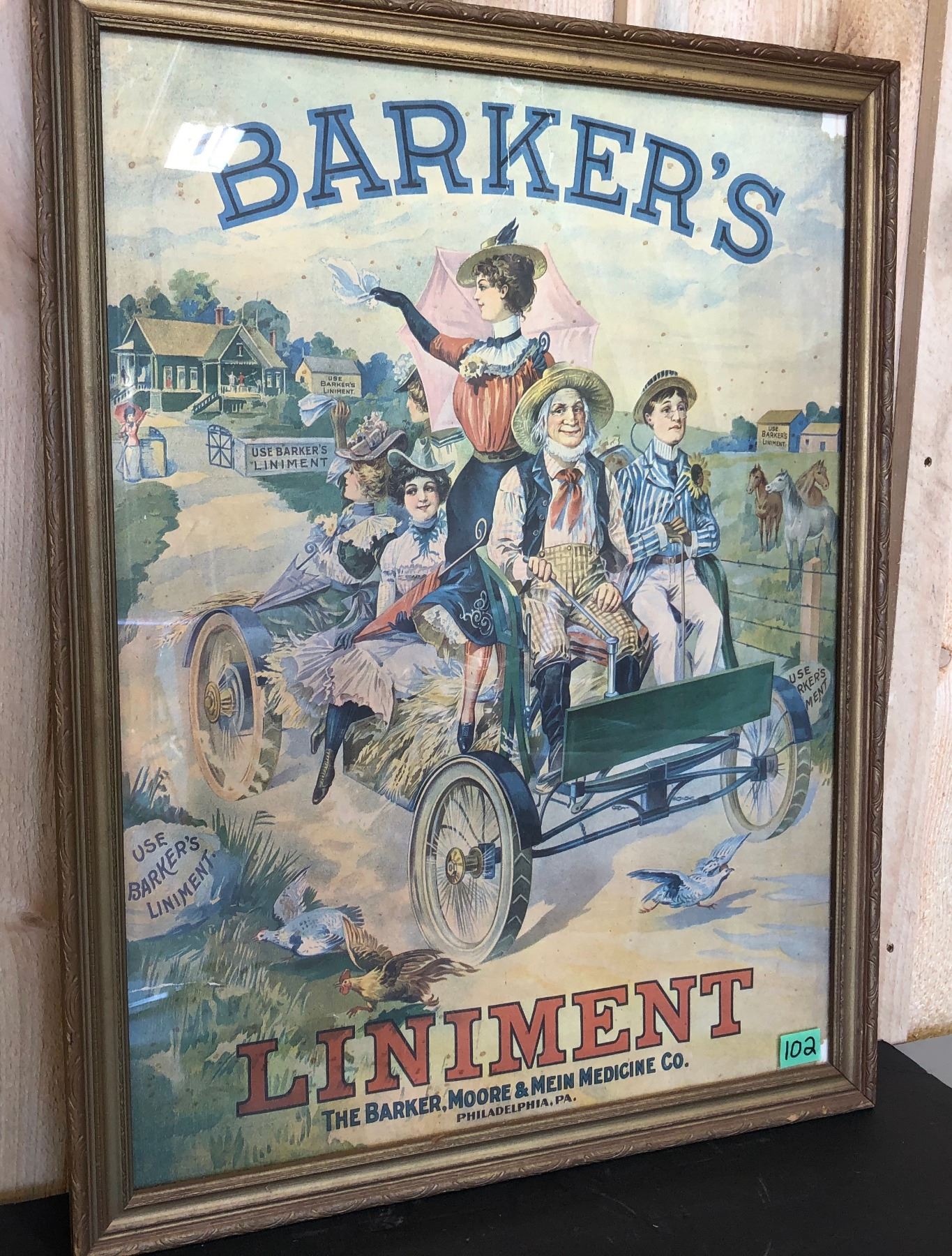 BARKER'S LINIMENT ADVERTISING POSTER - FRAMED - Kidd Family Auctions