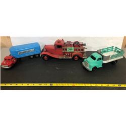 LINEMAR TRANSPORT TRUCK, DARDIS STOCK TRUCK & VINTAGE LOOK FIRE TRUCK.