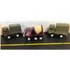 Image 1 : BUDDY L 2 X ARMY TRUCKS & CEMENT TRUCK - TIN & PLASTIC TOYS