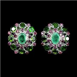 Natural Emerald Chrome Diopside Rhodolite Earrings
